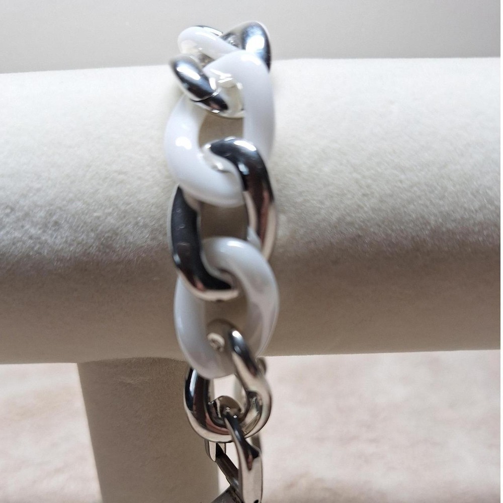 Curb link bracelet white ceramic stainless steel